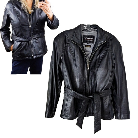 Wilson Jackets & Blazers - Wiksons Womens Buttery Soft Black Leather Tie Zip Jacket Removeable Liner Sz S